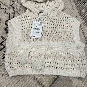 Zara Women's Cream Knit Sweater Vest